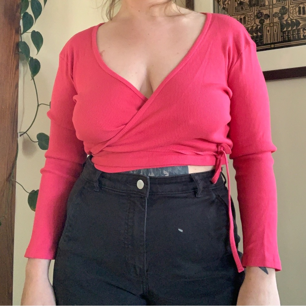 Big Bud Press Hot Pink Ribbed Wrap Top